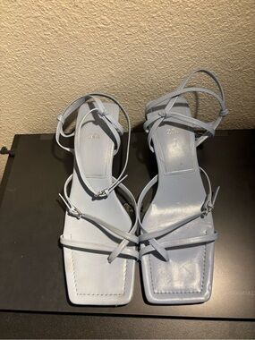 Zara Pale Blue Strappy Square-Toe Sandals